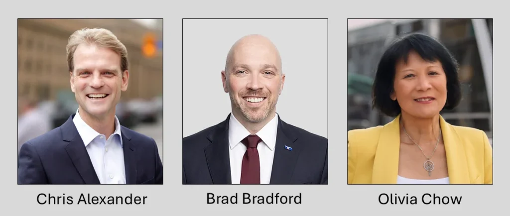 Three headshots of 2 men and a woman
